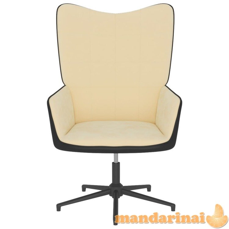 Poilsio kėdė, kreminės baltos spalvos, aksomas ir pvc