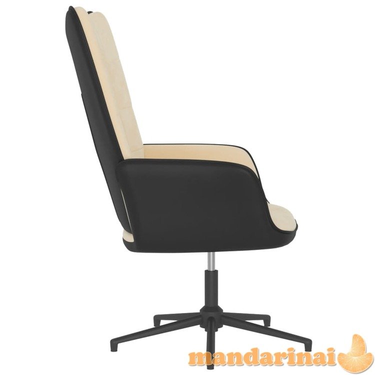 Poilsio kėdė, kreminės baltos spalvos, aksomas ir pvc