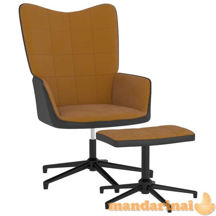 Poilsio kėdė su pakoja, rudos spalvos, aksomas ir pvc