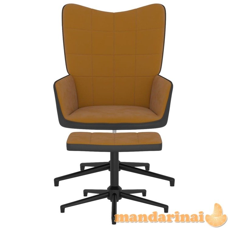 Poilsio kėdė su pakoja, rudos spalvos, aksomas ir pvc