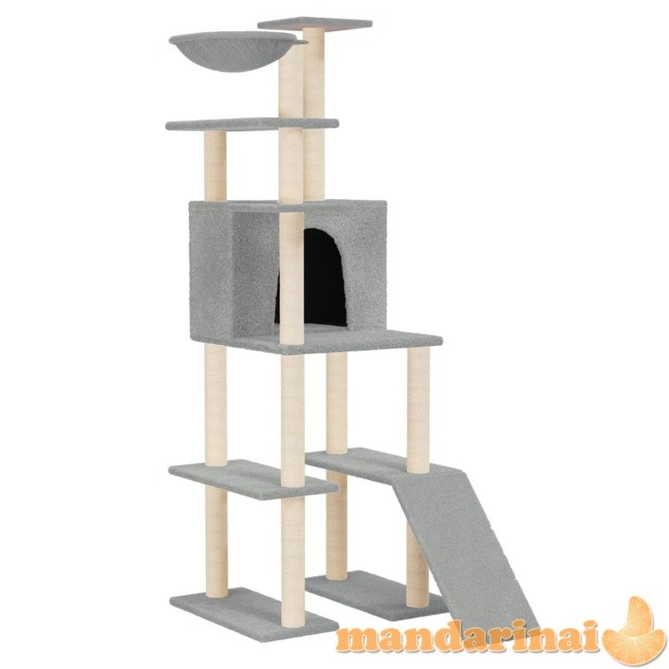 Draskyklė katėms su stovais iš sizalio, šviesiai pilka, 166cm