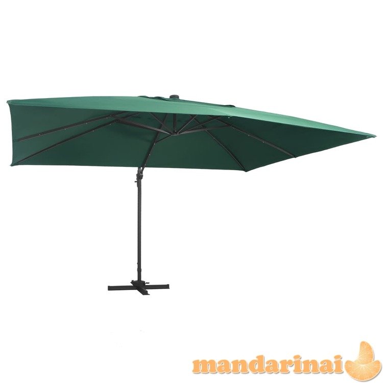 Gembinis skėtis su led/aliuminio stulpu, žalias, 400x300cm