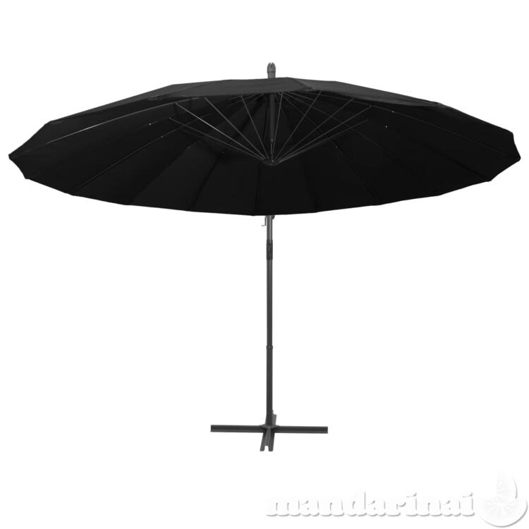 Kabantis skėtis nuo saulės, juodas, 3m, aliuminio stulpas