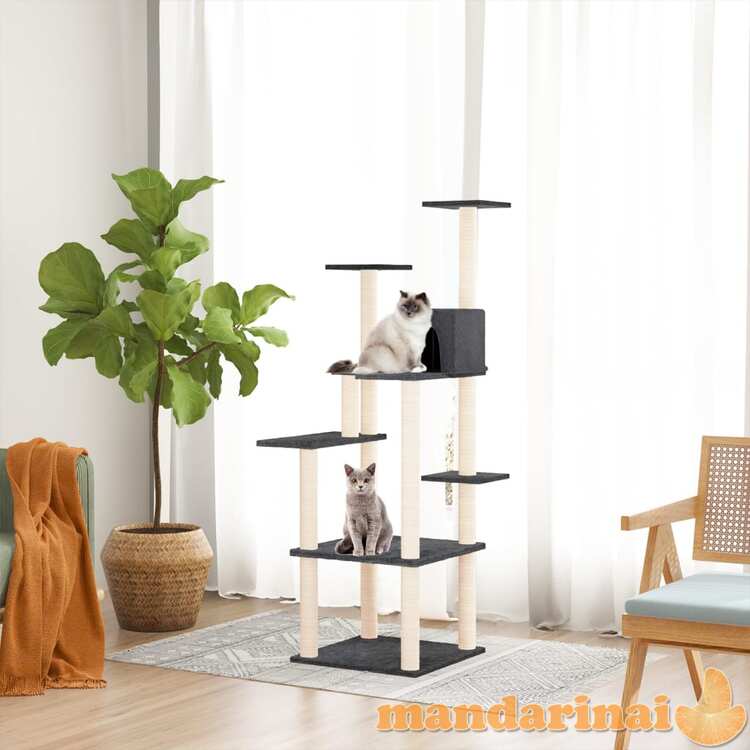 Draskyklė katėms su stovais iš sizalio, tamsiai pilka, 153cm