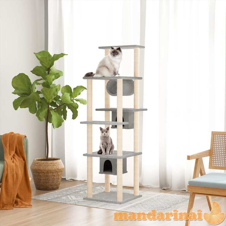Draskyklė katėms su stovais iš sizalio, šviesiai pilka, 169cm
