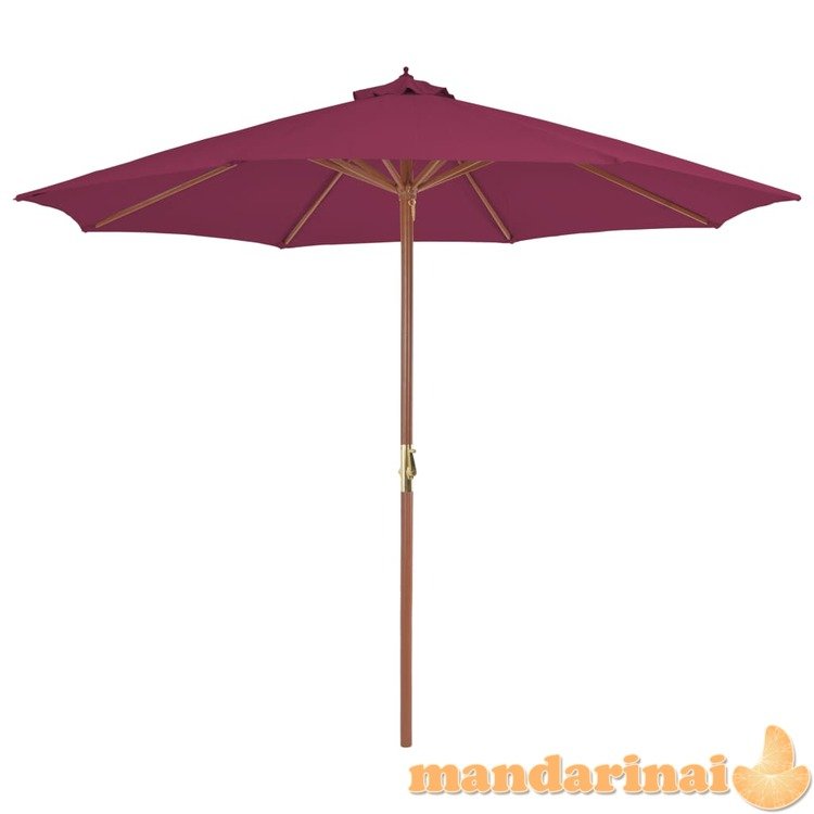 Lauko skėtis su mediniu stulpu, 300 cm, raudono vyno spalvos