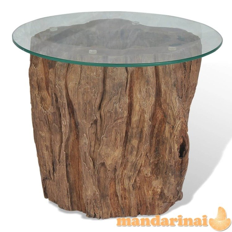 Kavos staliukas iš tikmedžio ir stiklo, 50x40cm