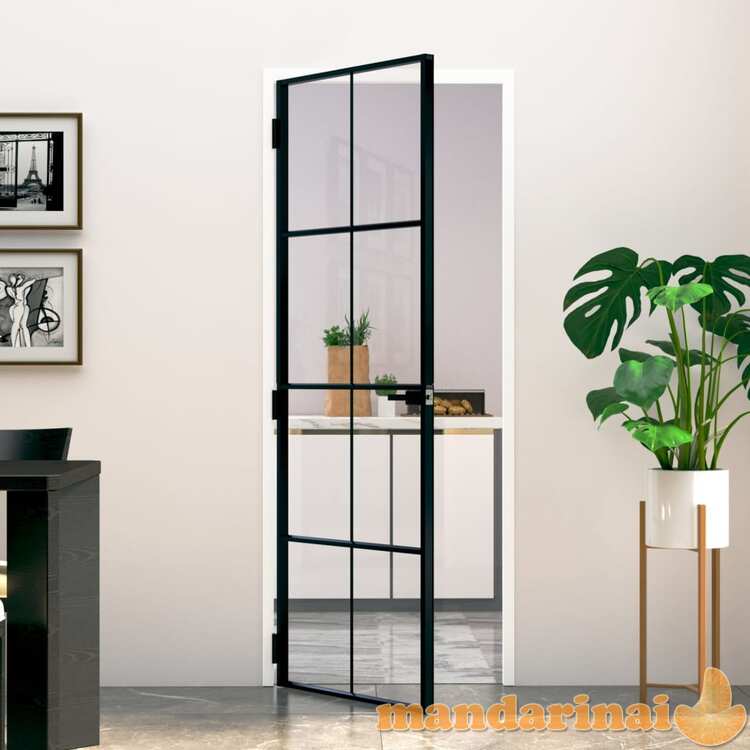 Vidaus durys, juodos, 76x201,5cm, grūdintas stiklas/aliuminis