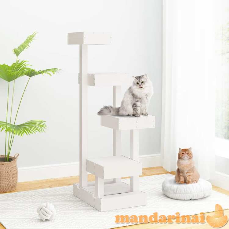 Draskyklė katėms, balta, 45,5x49x103cm, pušies medienos masyvas