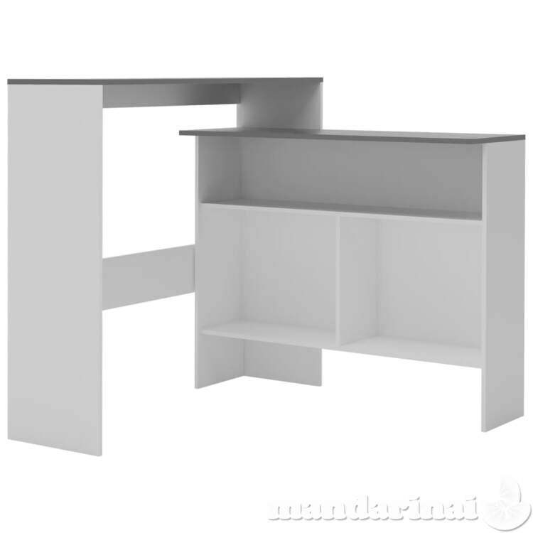 Baro stalas su 2 stalviršiais, balta ir pilka sp., 130x40x120cm