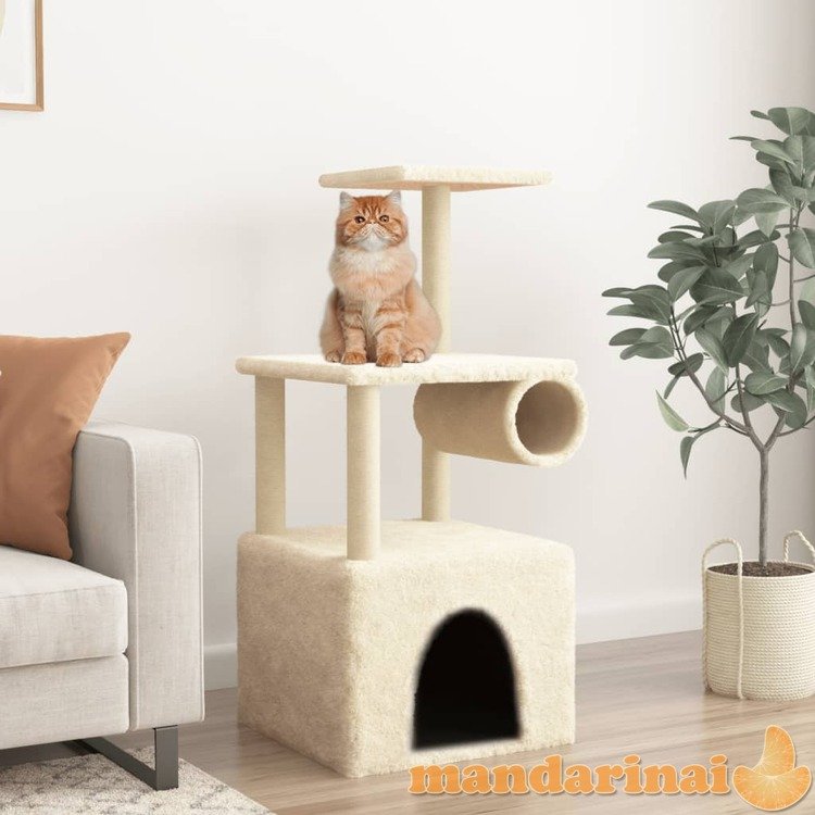 Draskyklė katėms su stovais iš sizalio, kreminė, 109,5cm