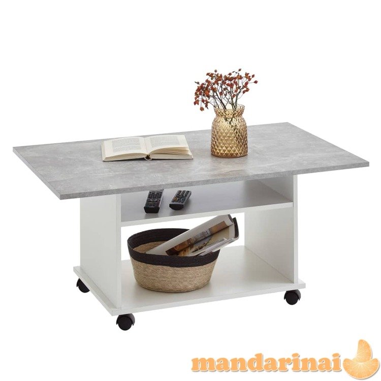 Fmd kavos staliukas su ratukais, betono pilkos ir baltos spalvos