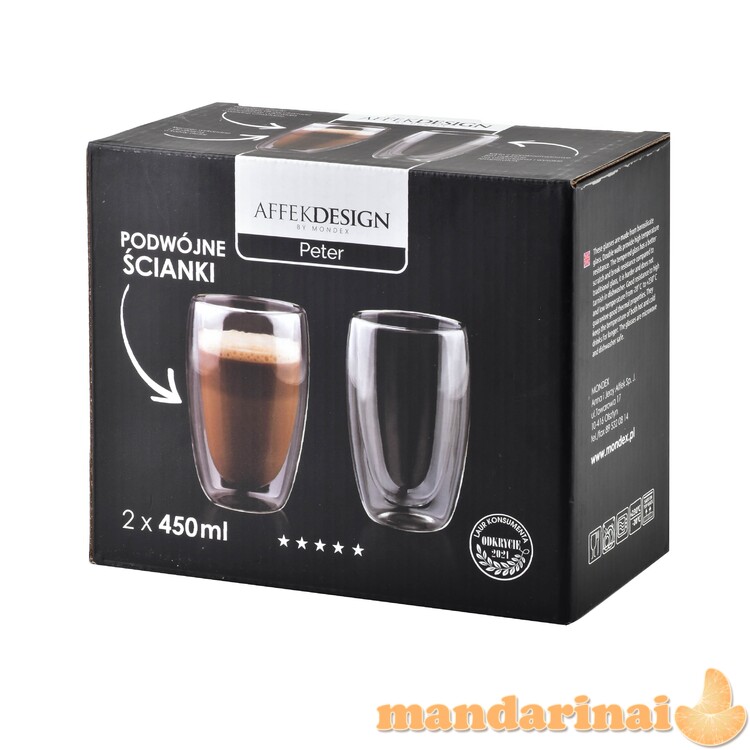 Peteris 2 stiklines 450 ml 8x8xh15cm dvigubos sienos 2
