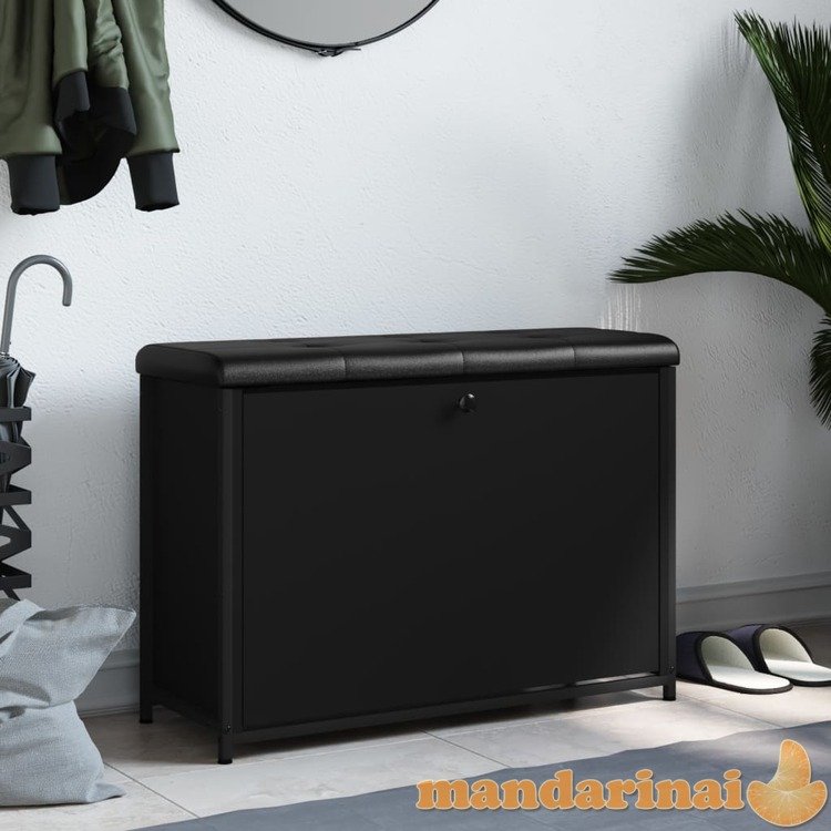 Batų suoliukas su atverčiamu stalčiumi, juodas, 82x32x56cm