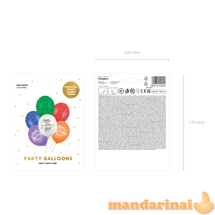 Balloons 30 cm, Happy Birthday To You, mix (1 pkt / 6 pc.)