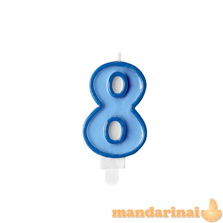 Birthday candle Number 8, blue, 7cm