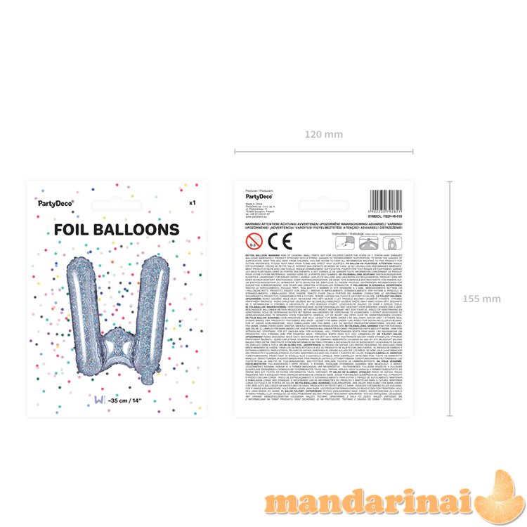 Foil Balloon Letter   W  , 35cm, holographic