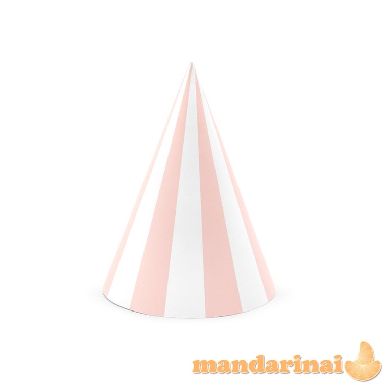 Striped party hats, light pink, 16cm (1 pkt / 6 pc.)