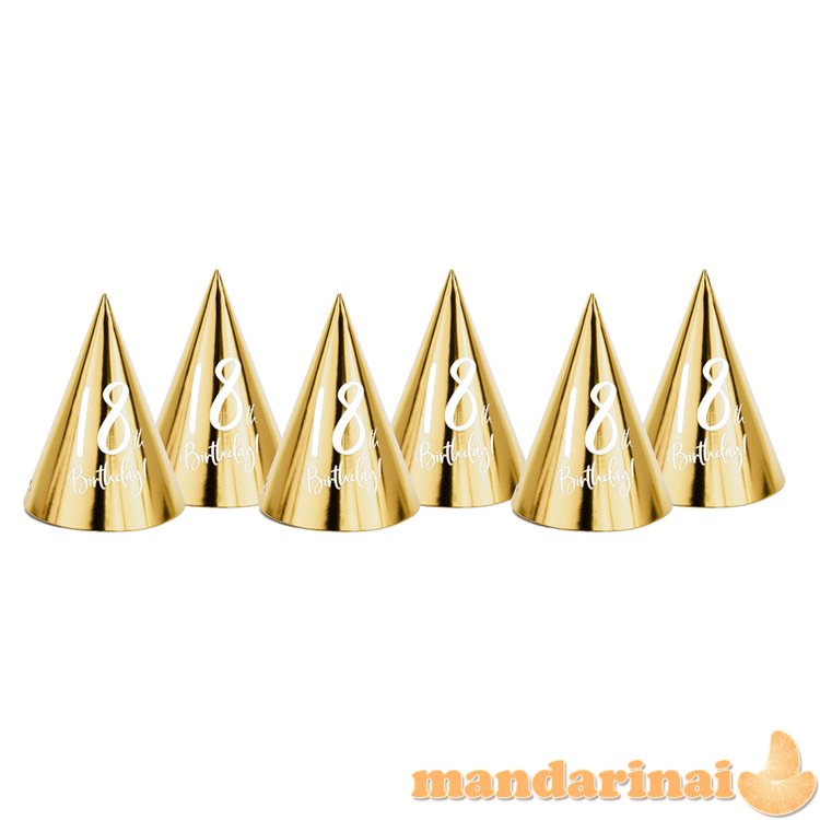 Party hats 18th Birthday, gold, 16cm (1 pkt / 6 pc.)