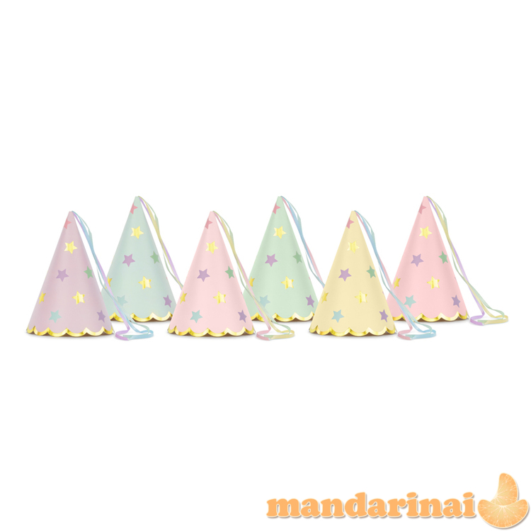 Party hats Stars, mix, 14.5cm (1 pkt / 6 pc.)