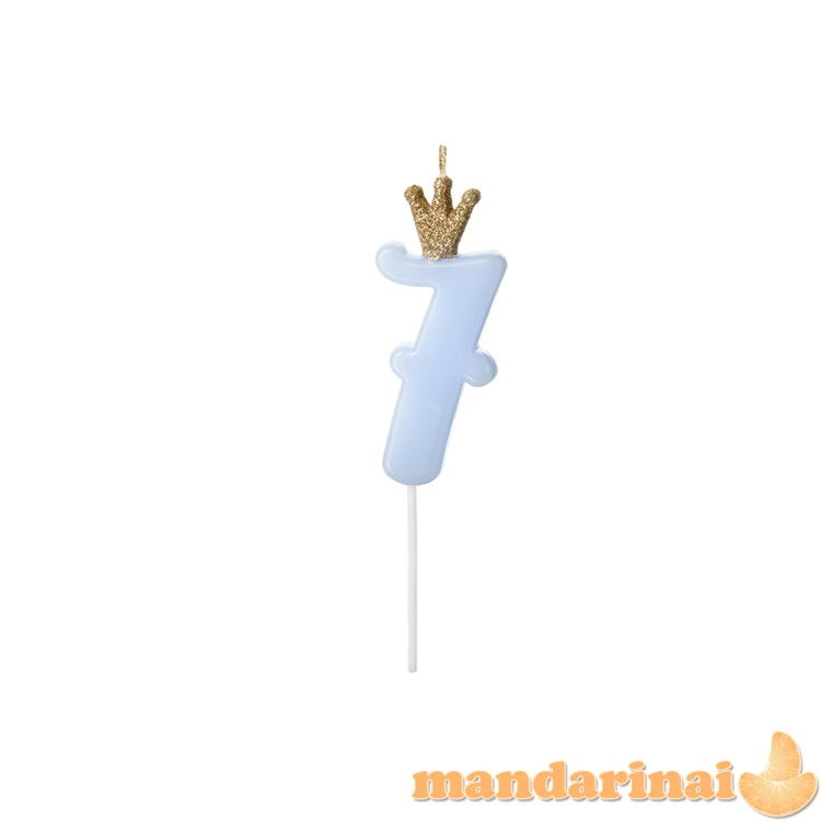 Birthday candle Number 7, light blue, 9.5cm