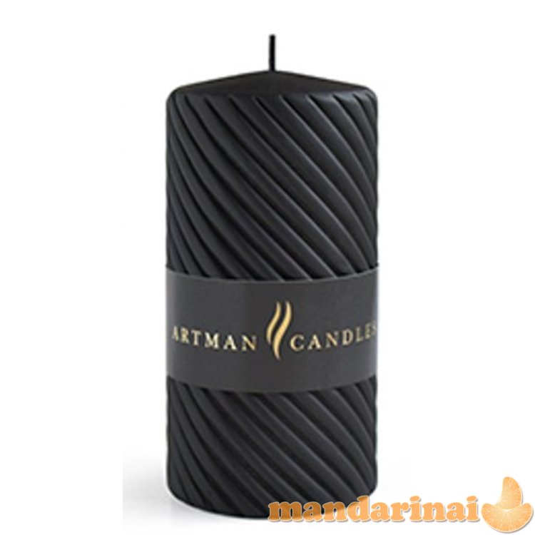 CAROLINE MAT vidutinio dydžio cilindrinė juoda parafininė žvakė, 7x14 cm.