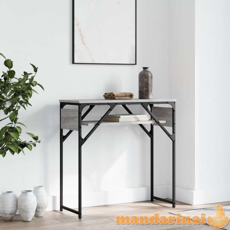 Konsolinis staliukas su lentyna, pilkas, 75x30x75cm, mediena