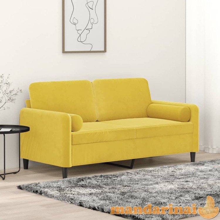 Dvivietė sofa su pagalvėlėmis, geltonos spalvos, 140cm, aksomas
