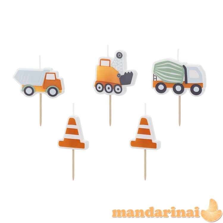 Birthday candles Road works, 3-4.5 cm, mix (1 pkt / 5 pc.)