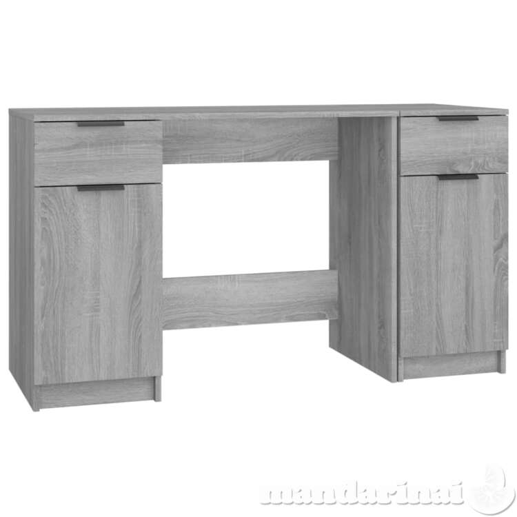 Rašomasis stalas su šonine spintele, pilkas ąžuolo, mediena