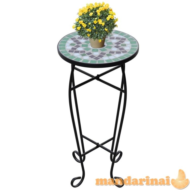 Mozaikinis šoninis staliukas-staliukas augalams, žalias/baltas