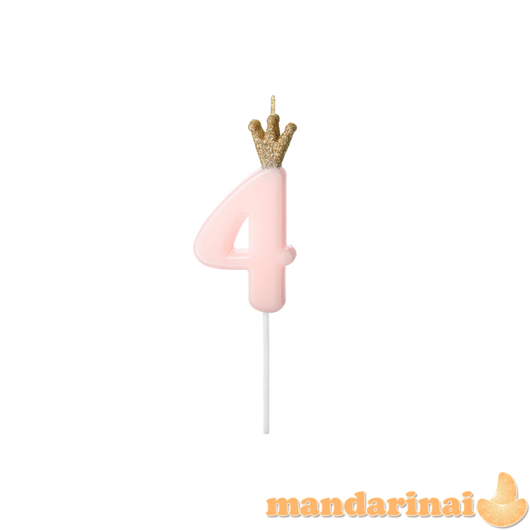 Birthday candle Number 4, light pink, 9.5cm