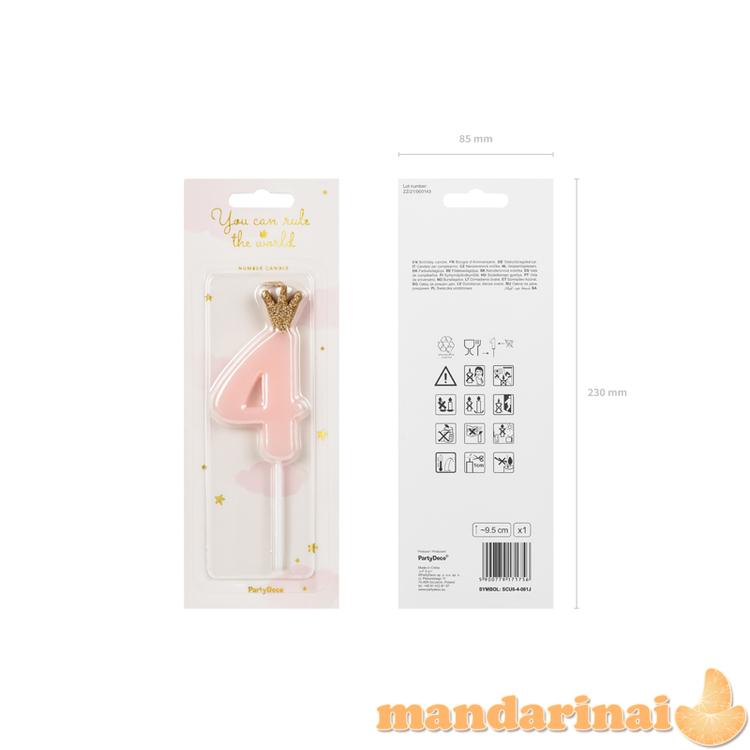 Birthday candle Number 4, light pink, 9.5cm 1