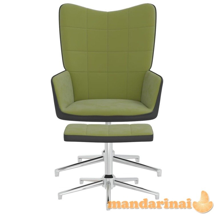 Poilsio kėdė su pakoja, šviesiai žalios spalvos, aksomas ir pvc