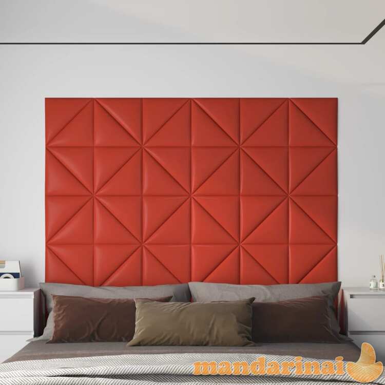 Sienų plokštės, 12vnt., raudonos, 30x30cm, dirbtinė oda, 0,54m²