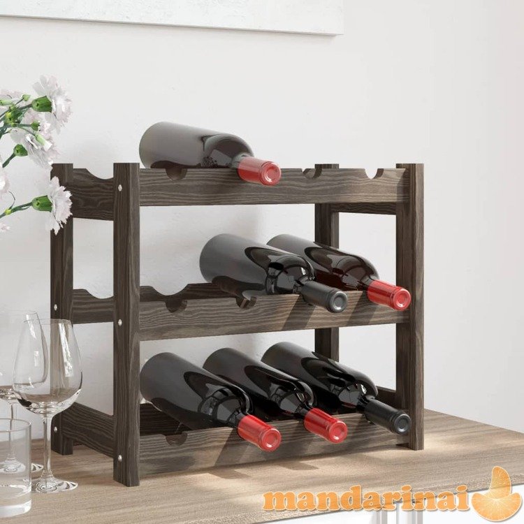 Vyno laikiklis 12 butelių, pilkas, pušies medienos masyvas