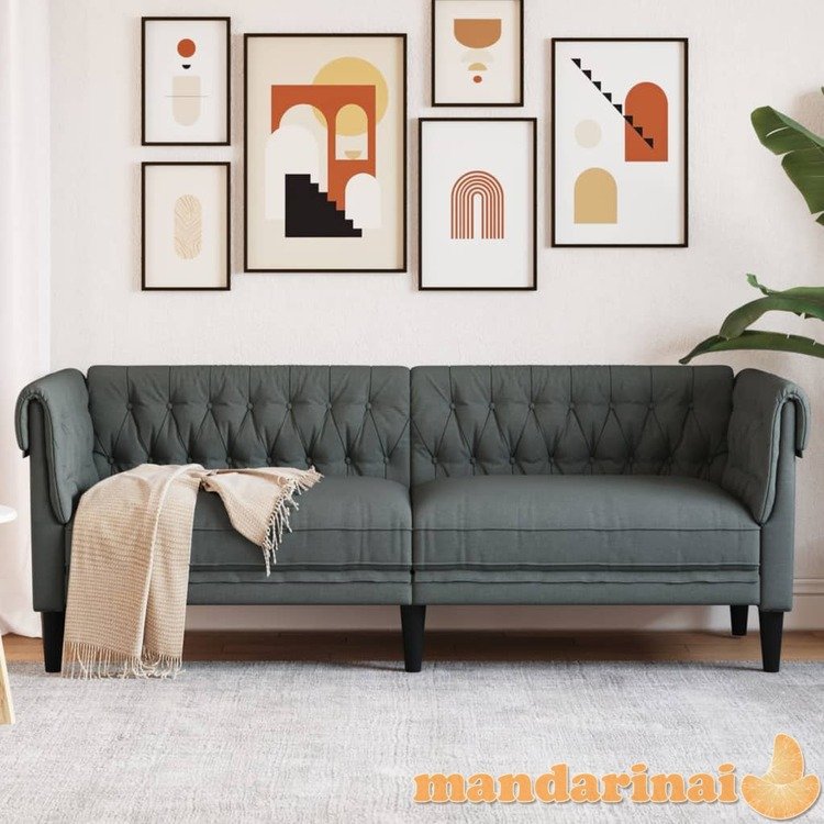 Trivietė chesterfield sofa, tamsiai pilkos spalvos, audinys