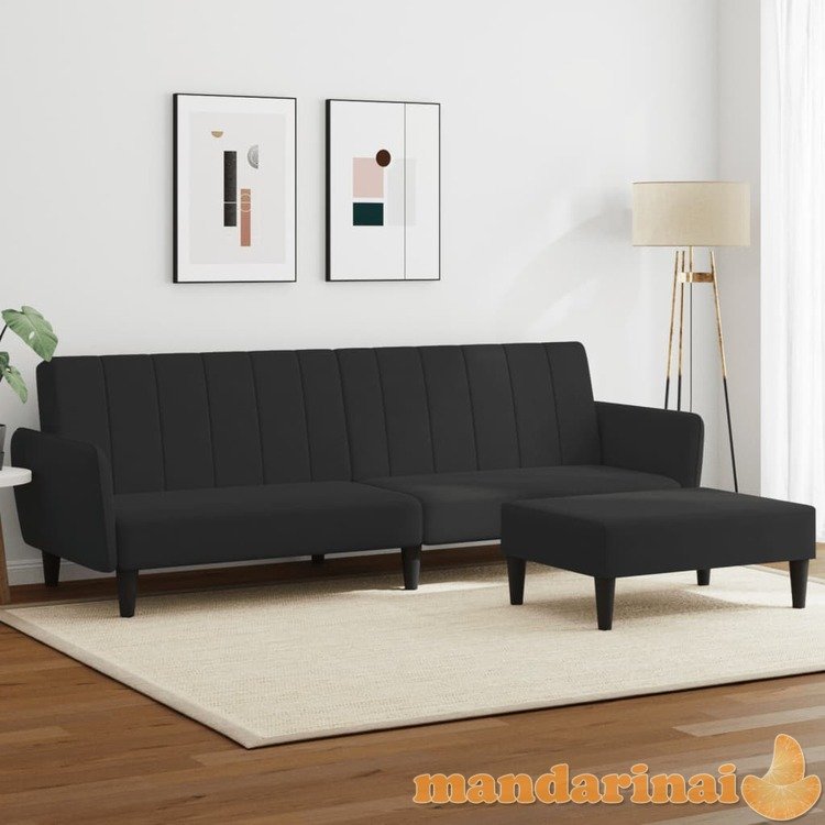 Dvivietė sofa-lova su pakoja, juodos spalvos, aksomas