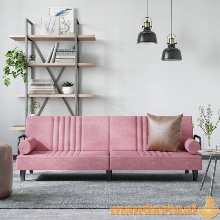 Sofa-lova su porankiais, rožinės spalvos, aksomas