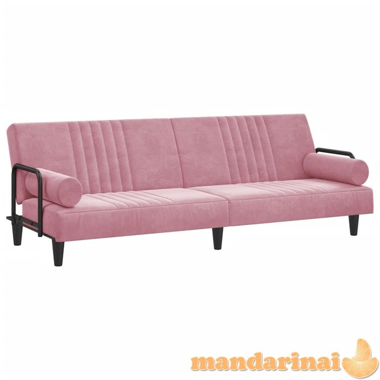 Sofa-lova su porankiais, rožinės spalvos, aksomas