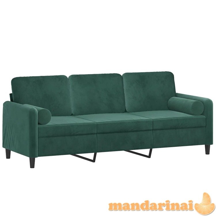 Trivietė sofa su pagalvėlėmis, tamsiai žalia, 180cm, aksomas