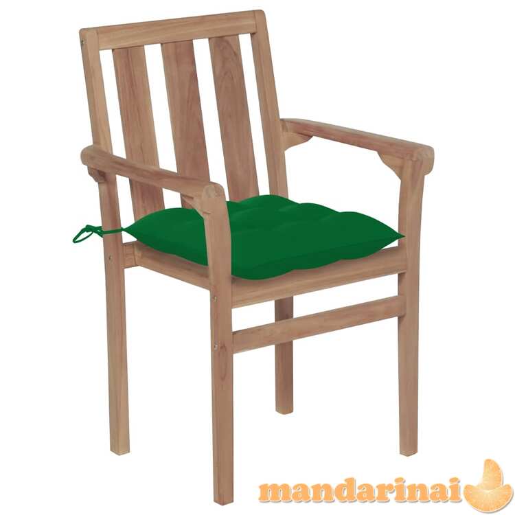 Sodo kėdės su žaliomis pagalvėlėmis, 2vnt., tikmedžio masyvas