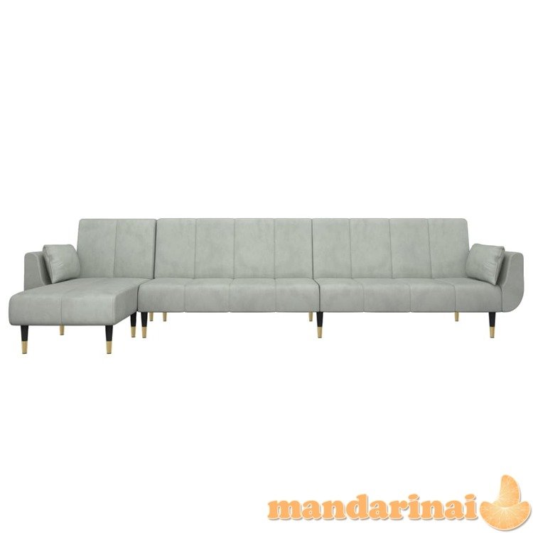 L formos sofa-lova, šviesiai pilka, 275x140x70cm, aksomas