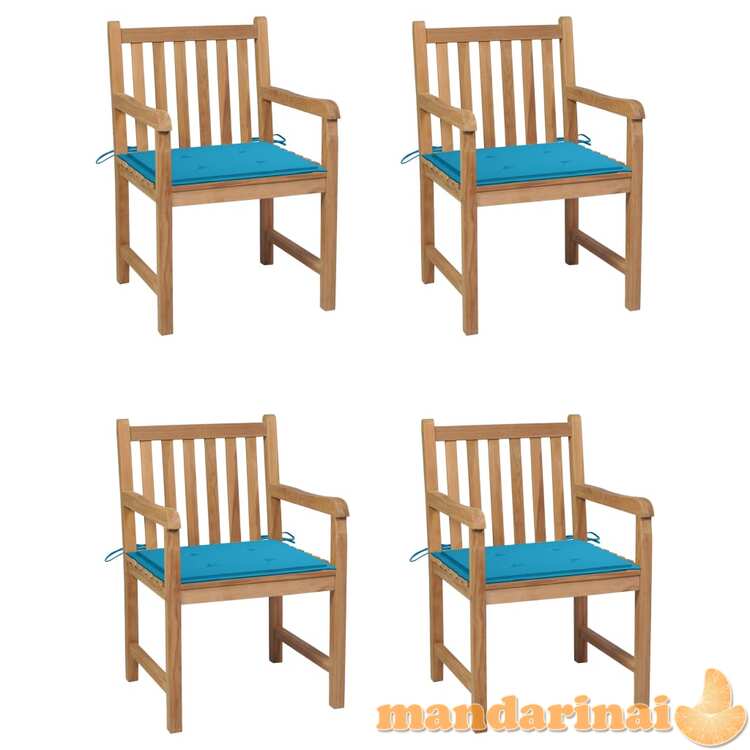 Sodo kėdės su mėlynomis pagalvėlėmis, 4vnt., tikmedžio masyvas
