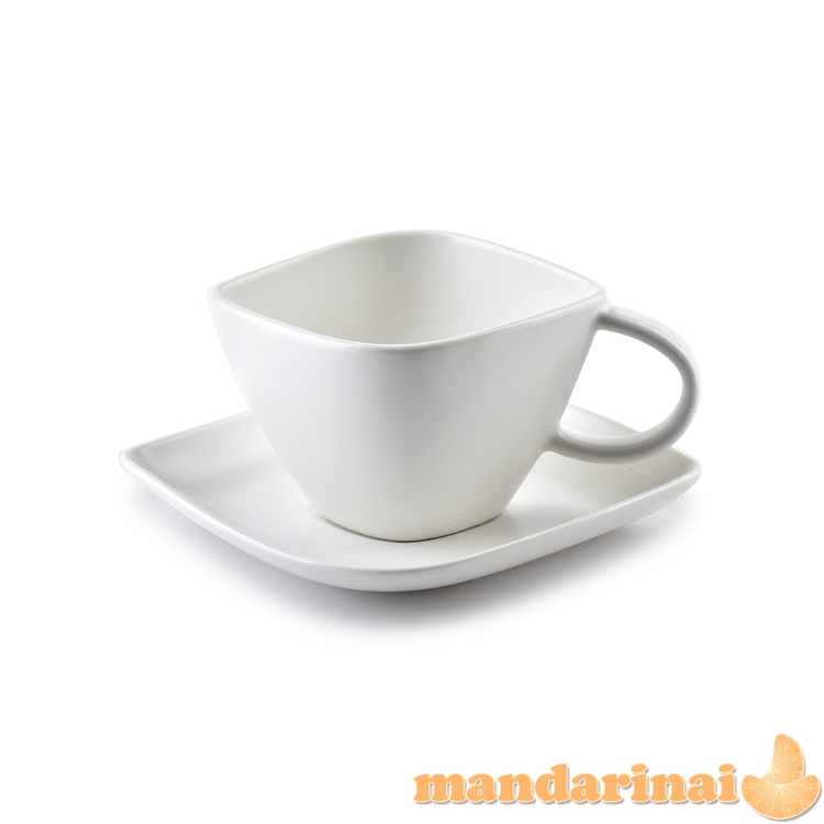 HAPPY espresso puodelis su lėkštute - baltas