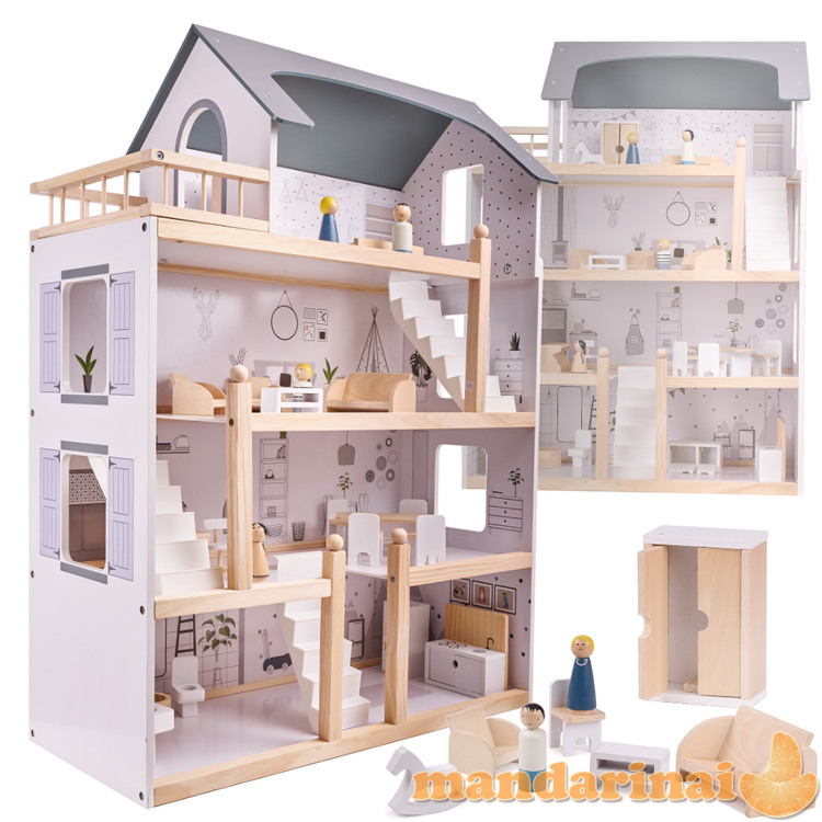 Medinis lėlių namelis + baldai 80cm 1