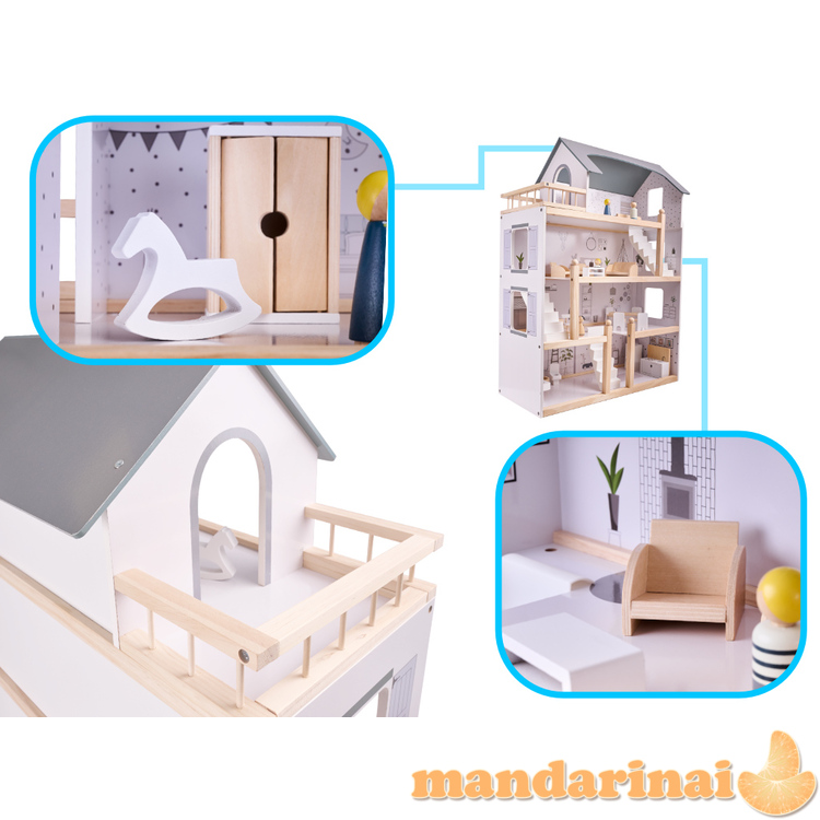 Medinis lėlių namelis + baldai 80cm 2