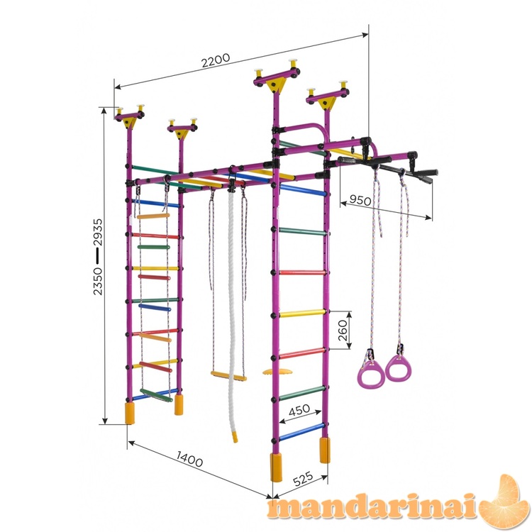 Dvigubas sporto kompleksas (gimnastikos sienelė) DRAMBLIUKAS mėlyna-vaivoryk&scaron;tė, 235-293x52,5cm
