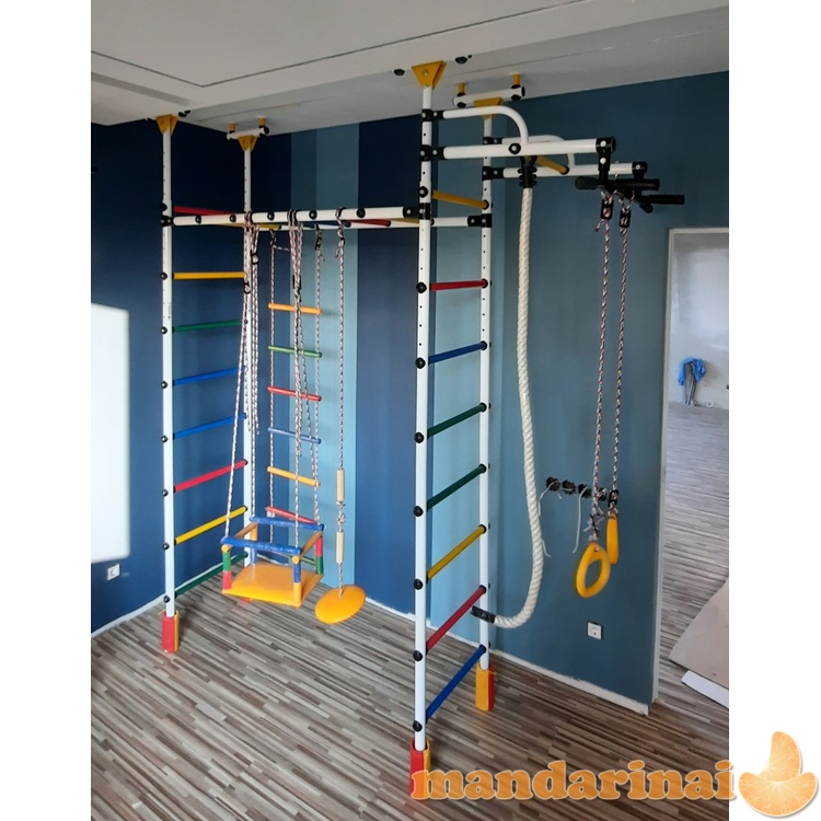 Dvigubas sporto kompleksas (gimnastikos sienelė) DRAMBLIUKAS mėlyna-vaivoryk&scaron;tė, 235-293x52,5cm