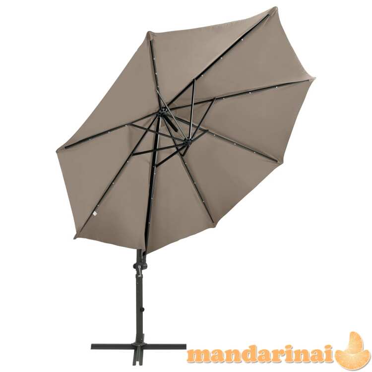 Gembinis skėtis su stulpu ir led lemputėmis, taupe, 300cm